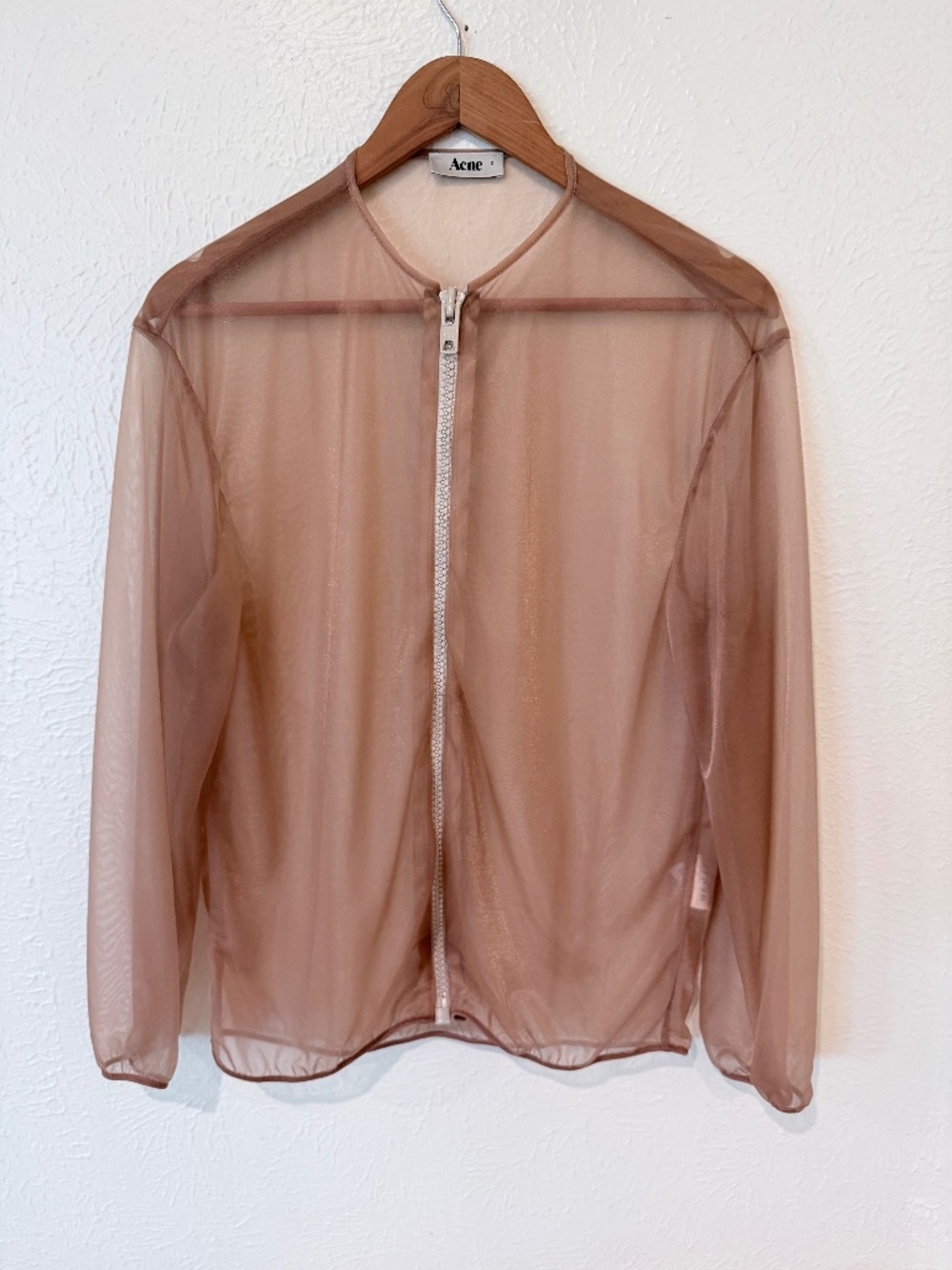 Acne Studios Sheer Mesh Top Size S Nude Beige Zip Front